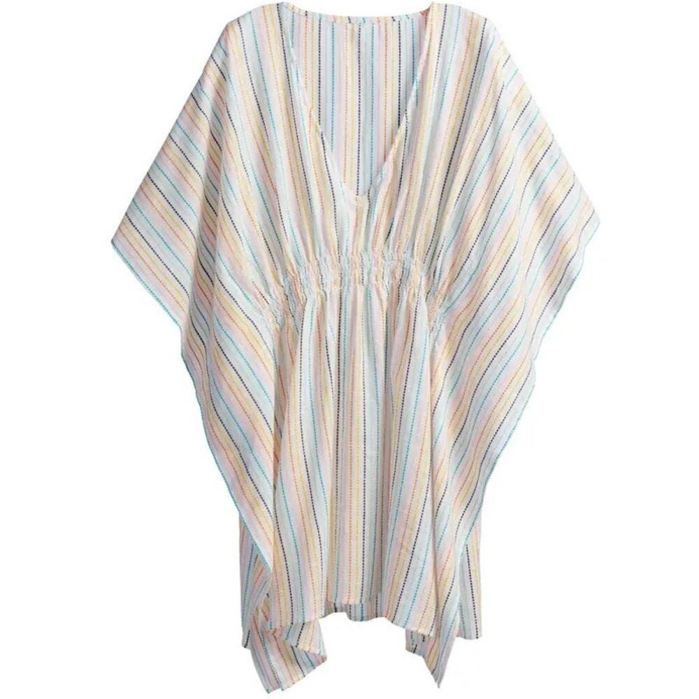 Jessica Lightweight Pin Stripe Swimsuit Cover Up White Multicolor